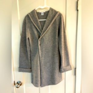 Cabi Womens 100% Lambswool Open Cardigan Size L Gray; Hooded; Neutral Minimalist